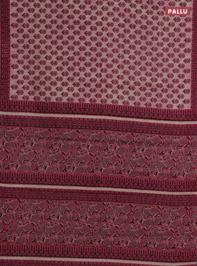 Muslin cotton saree pastel pink with floral butta prints and printed border