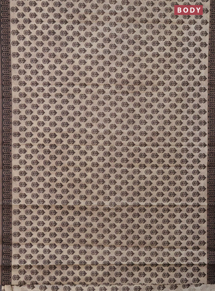Muslin cotton saree beige and brown with floral butta prints and printed border
