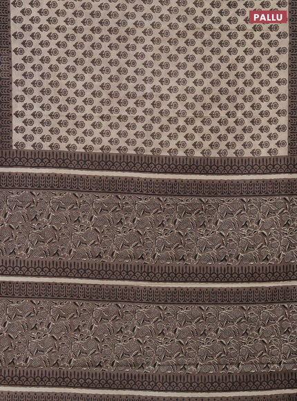 Muslin cotton saree beige and brown with floral butta prints and printed border