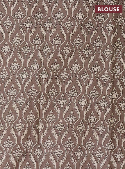 Muslin cotton saree beige and brown with floral butta prints and printed border