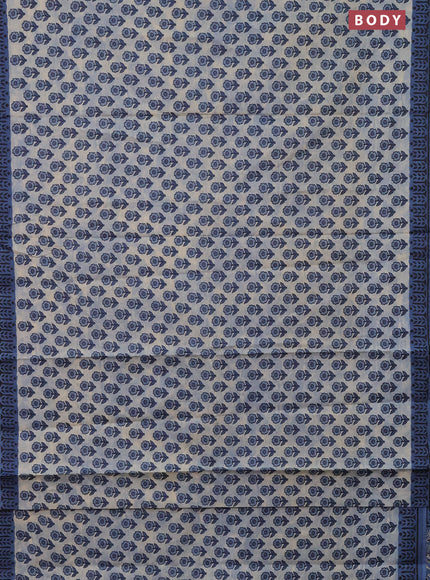 Muslin cotton saree bluish grey and blue with floral butta prints and printed border