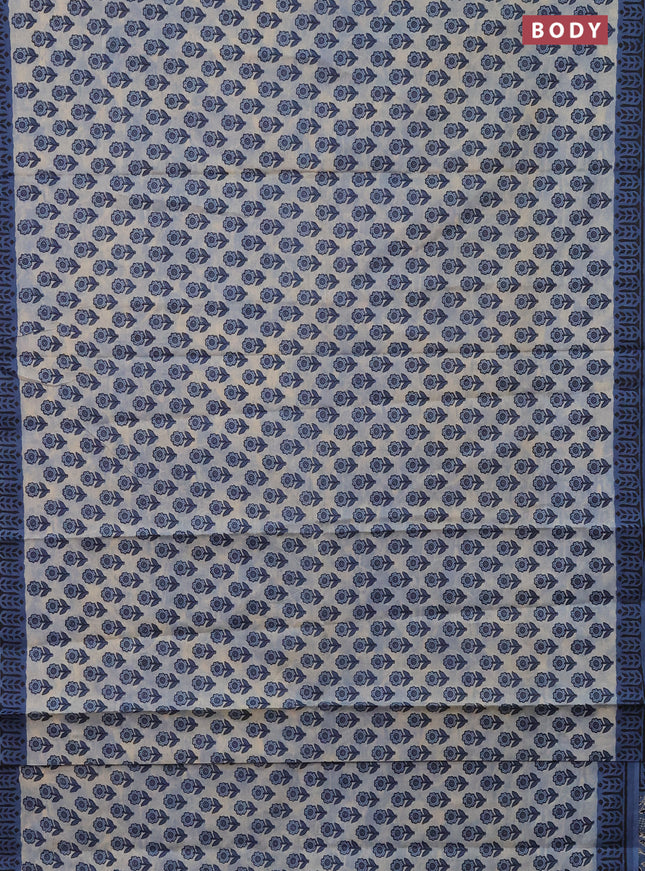 Muslin cotton saree bluish grey and blue with floral butta prints and printed border