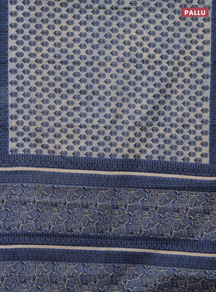 Muslin cotton saree bluish grey and blue with floral butta prints and printed border