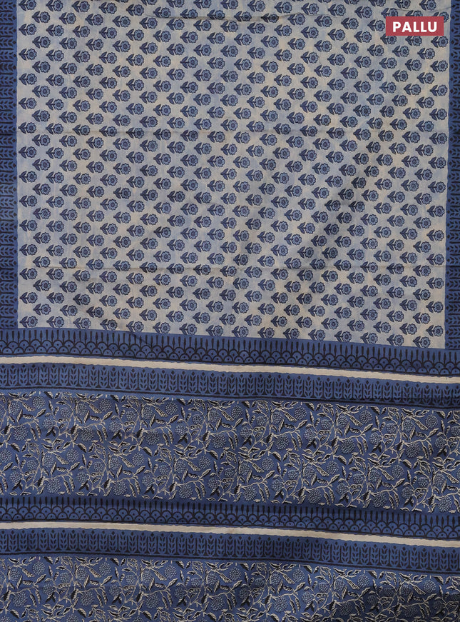 Muslin cotton saree bluish grey and blue with floral butta prints and printed border