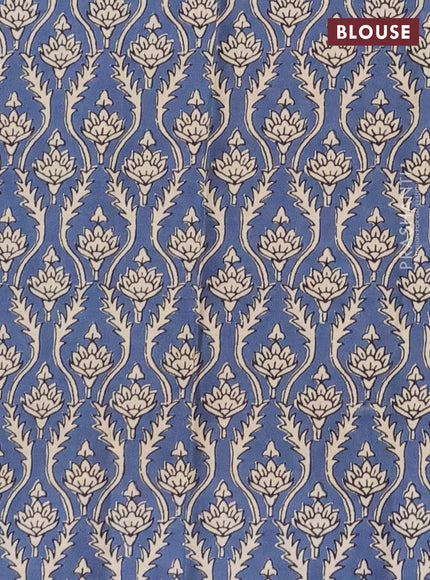 Muslin cotton saree bluish grey and blue with floral butta prints and printed border