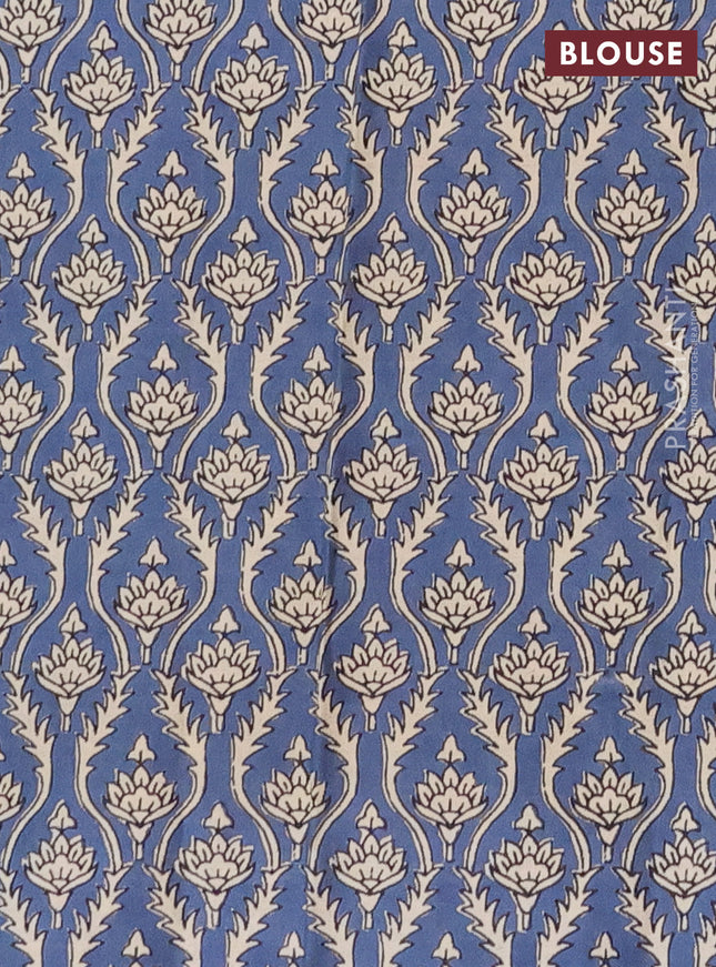 Muslin cotton saree bluish grey and blue with floral butta prints and printed border