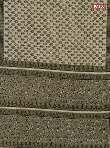 Muslin cotton saree beige and pastel green with floral butta prints and printed border