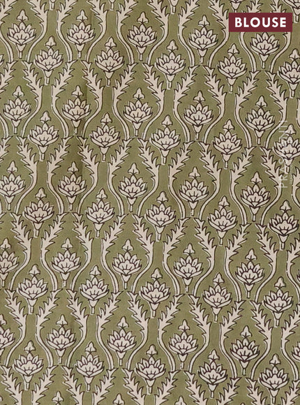 Muslin cotton saree beige and pastel green with floral butta prints and printed border