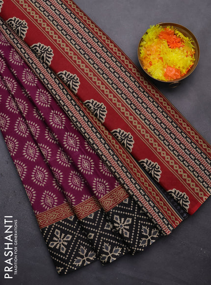 Muslin cotton saree purple and black with butta prints and printed border