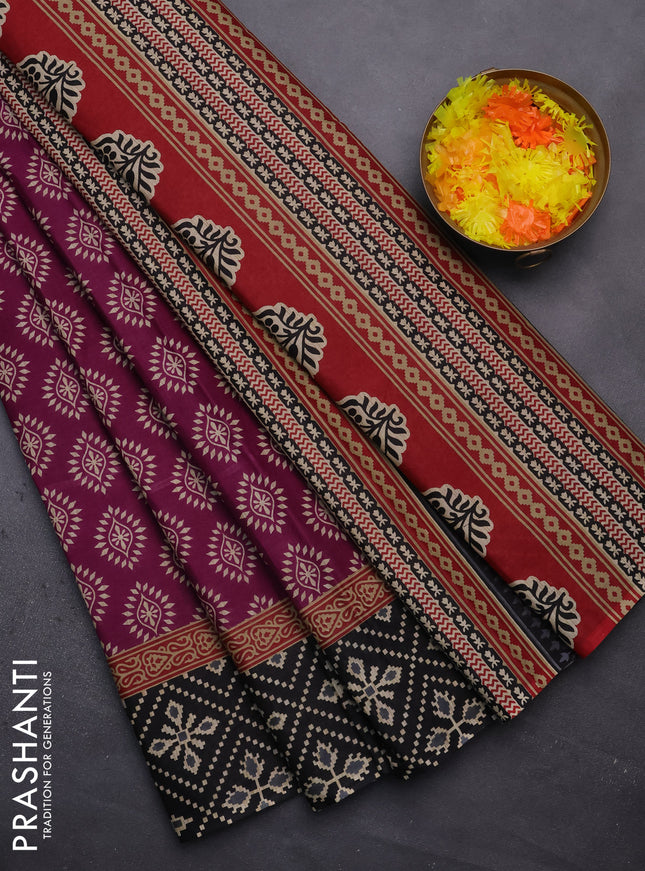Muslin cotton saree purple and black with butta prints and printed border