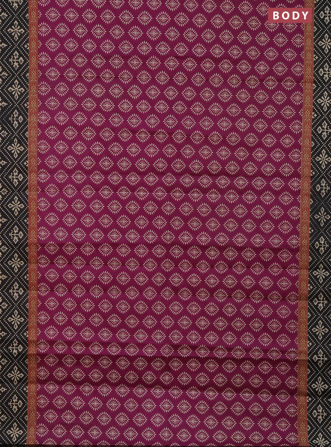 Muslin cotton saree purple and black with butta prints and printed border