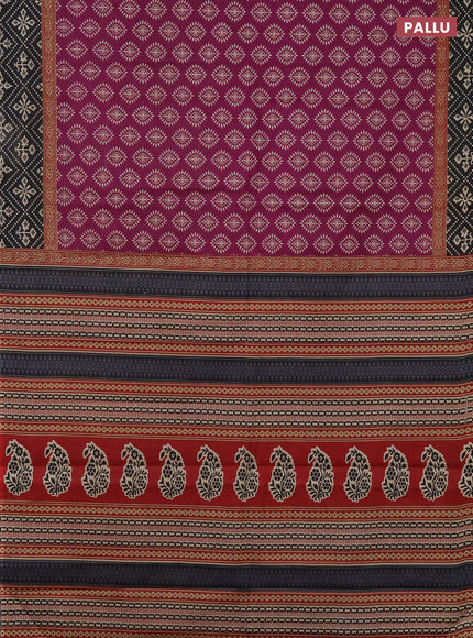 Muslin cotton saree purple and black with butta prints and printed border