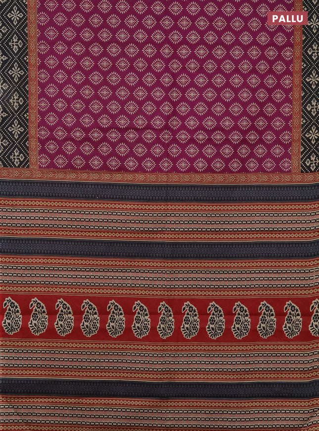 Muslin cotton saree purple and black with butta prints and printed border