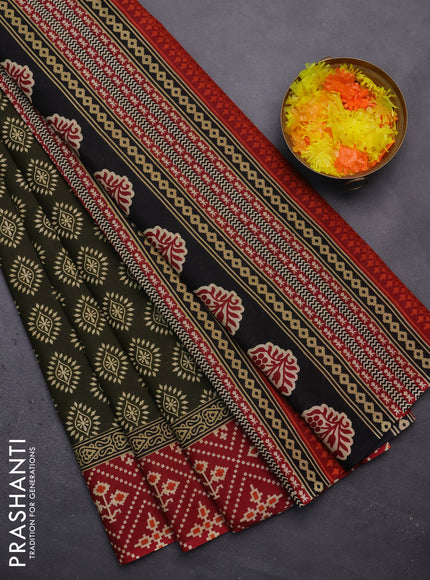 Muslin cotton saree sap green and maroon with butta prints and printed border