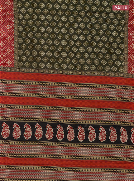 Muslin cotton saree sap green and maroon with butta prints and printed border