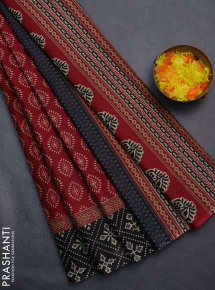Muslin cotton saree maroon and black with butta prints and printed border