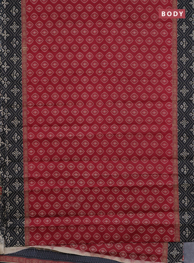 Muslin cotton saree maroon and black with butta prints and printed border