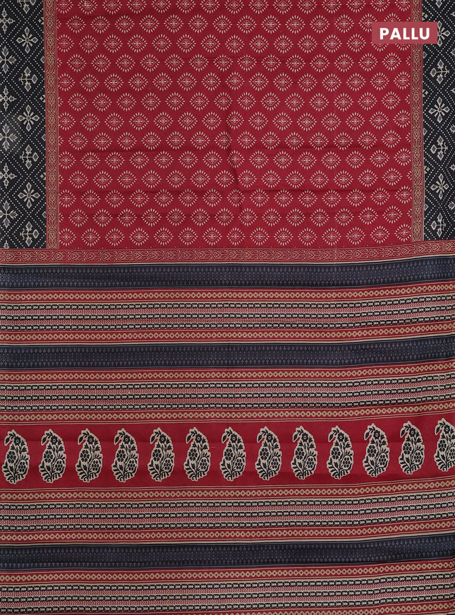 Muslin cotton saree maroon and black with butta prints and printed border