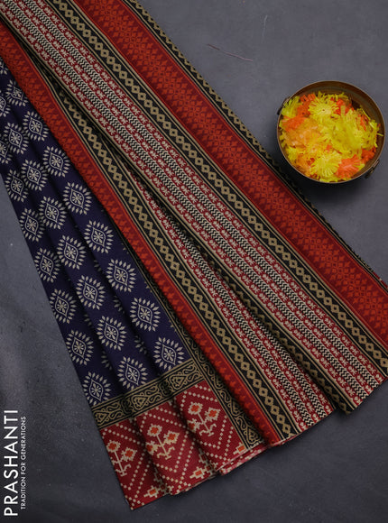 Muslin cotton saree blue and maroon with butta prints and printed border
