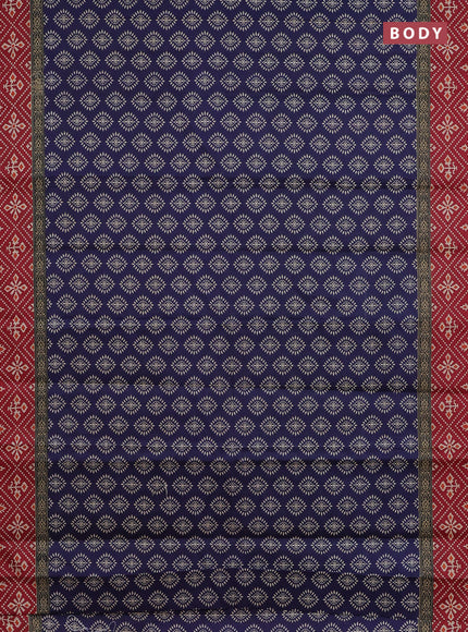 Muslin cotton saree blue and maroon with butta prints and printed border