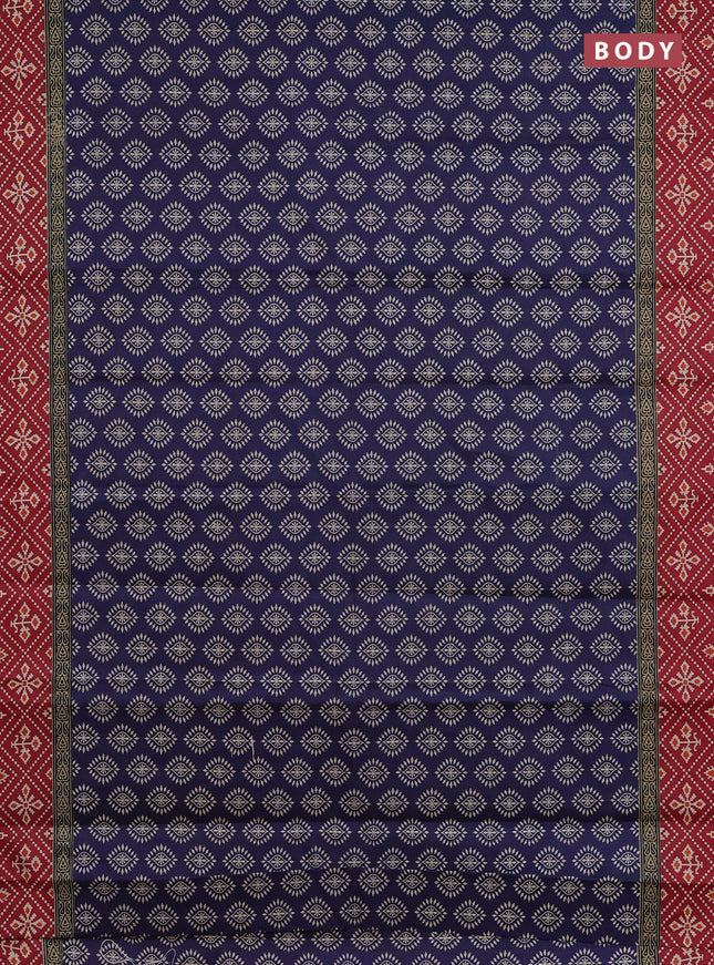 Muslin cotton saree blue and maroon with butta prints and printed border