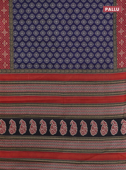 Muslin cotton saree blue and maroon with butta prints and printed border
