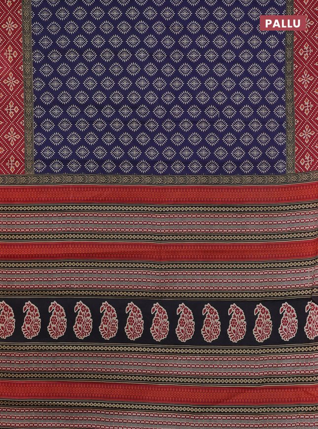 Muslin cotton saree blue and maroon with butta prints and printed border