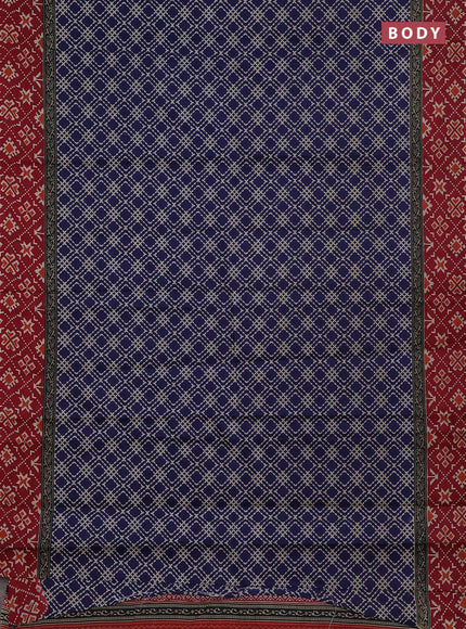 Muslin cotton saree blue and maroon with allover prints and printed border
