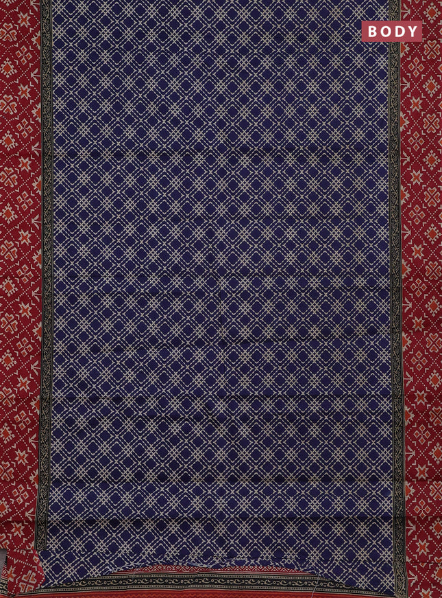 Muslin cotton saree blue and maroon with allover prints and printed border