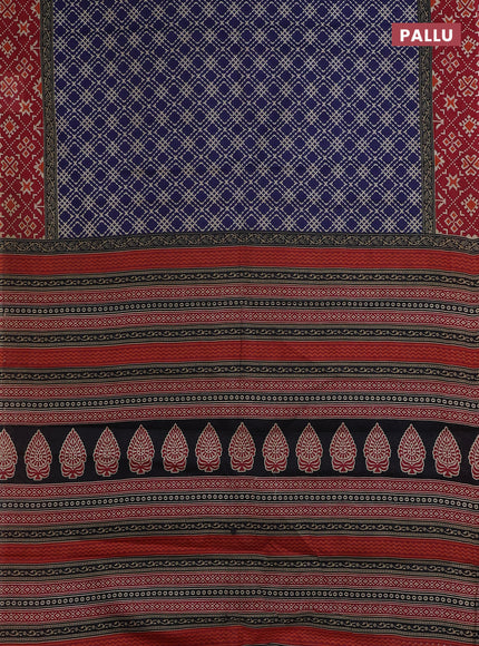 Muslin cotton saree blue and maroon with allover prints and printed border