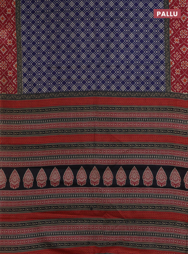 Muslin cotton saree blue and maroon with allover prints and printed border