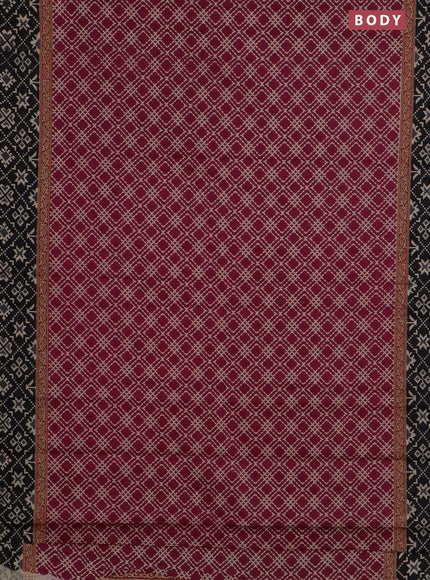 Muslin cotton saree magenta pink and black with allover prints and printed border
