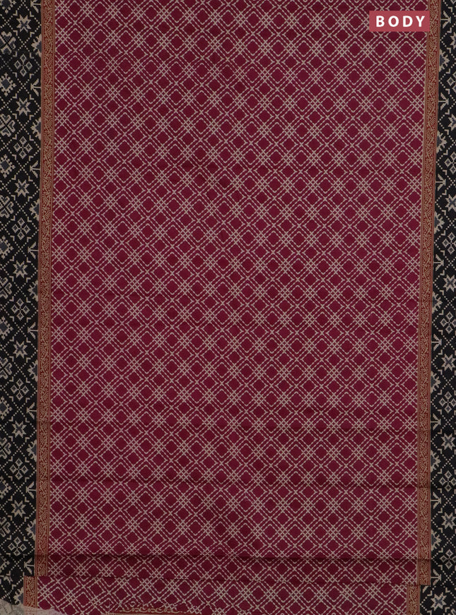 Muslin cotton saree magenta pink and black with allover prints and printed border