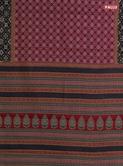 Muslin cotton saree magenta pink and black with allover prints and printed border