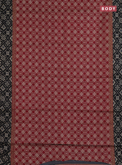 Muslin cotton saree maroon and black with allover prints and printed border