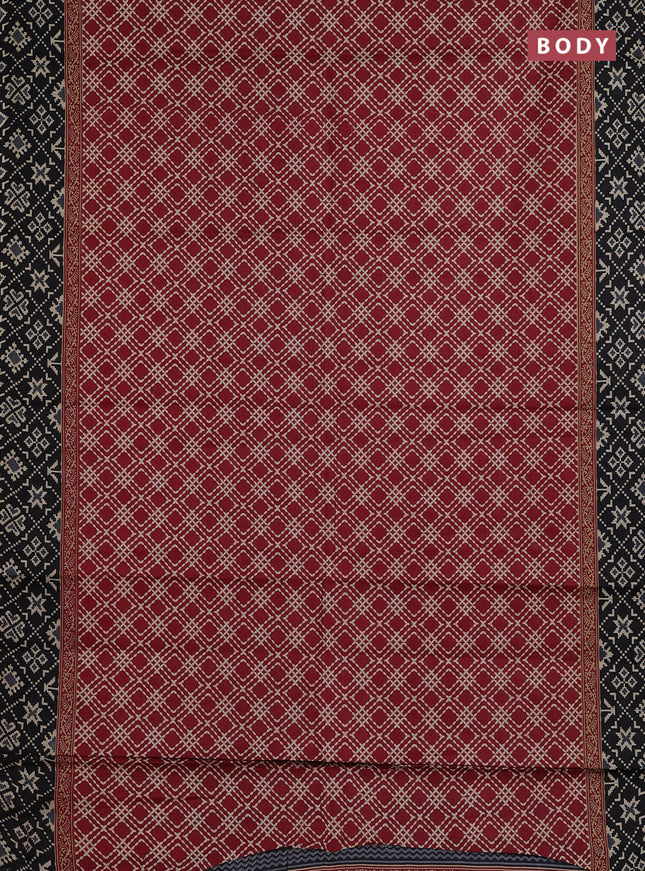 Muslin cotton saree maroon and black with allover prints and printed border