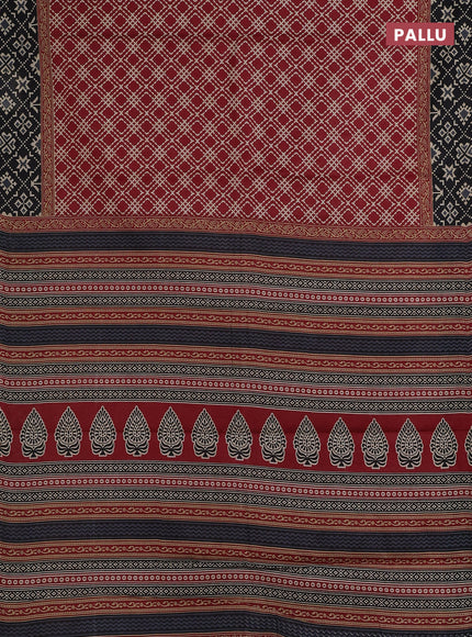 Muslin cotton saree maroon and black with allover prints and printed border