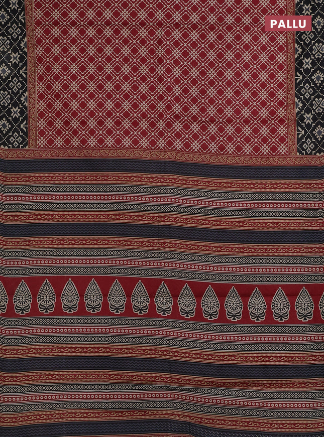 Muslin cotton saree maroon and black with allover prints and printed border