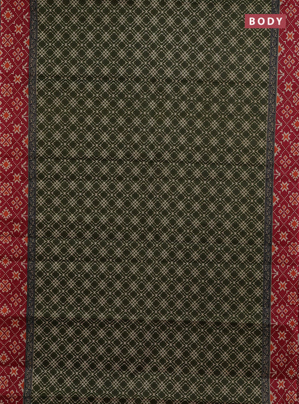 Muslin cotton saree sap green and red with allover prints and printed border