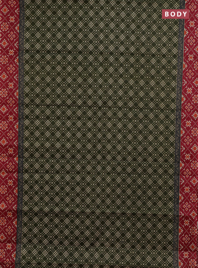 Muslin cotton saree sap green and red with allover prints and printed border