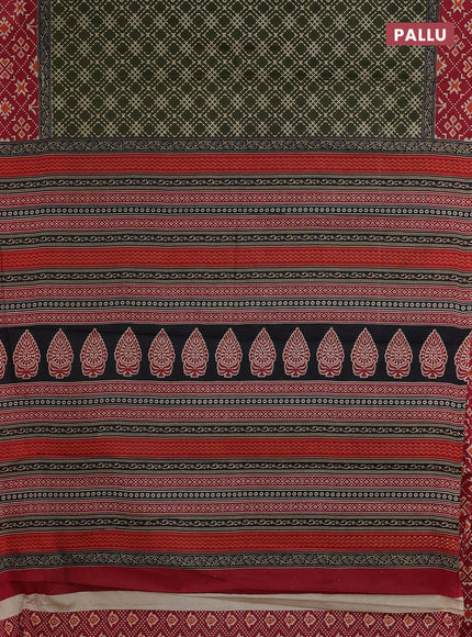 Muslin cotton saree sap green and red with allover prints and printed border