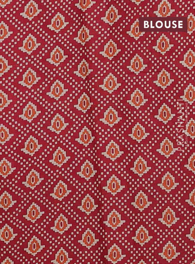 Muslin cotton saree sap green and red with allover prints and printed border