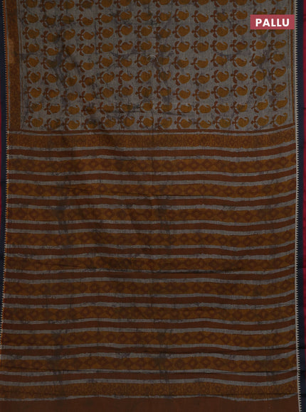 Muslin cotton saree grey mustard and black with paisley butta prints and woven border