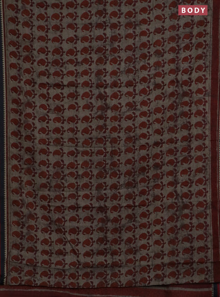 Muslin cotton saree grey rust and black with paisley butta prints and woven border