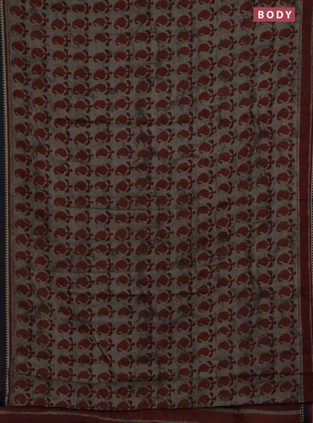 Muslin cotton saree grey rust and black with paisley butta prints and woven border