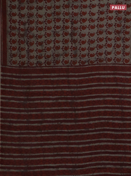 Muslin cotton saree grey rust and black with paisley butta prints and woven border