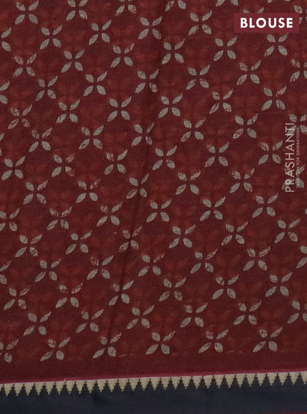 Muslin cotton saree grey rust and black with paisley butta prints and woven border