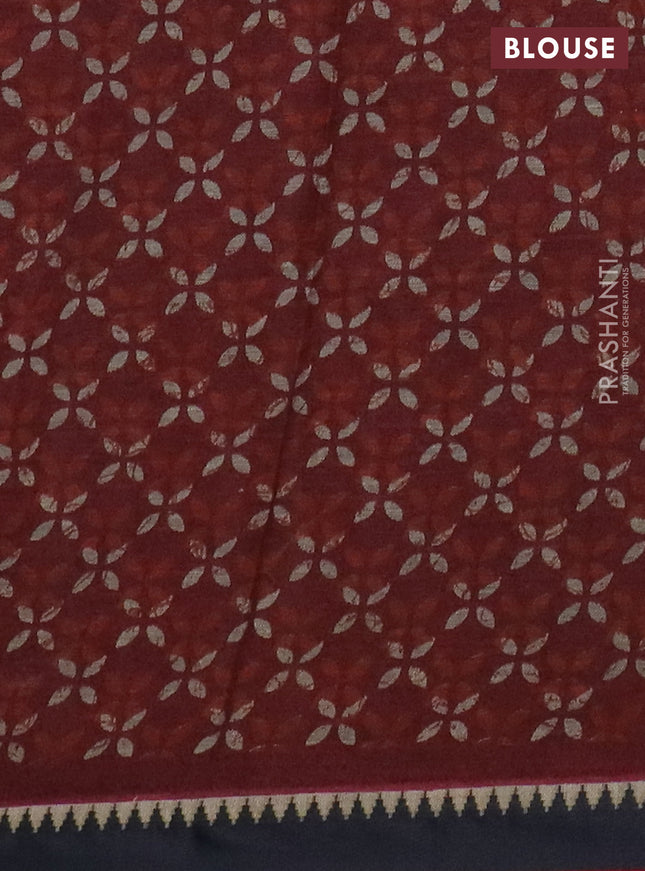 Muslin cotton saree grey rust and black with paisley butta prints and woven border