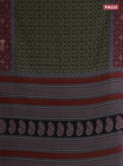 Muslin cotton saree grey sap green and maroon with paisley butta prints and woven border