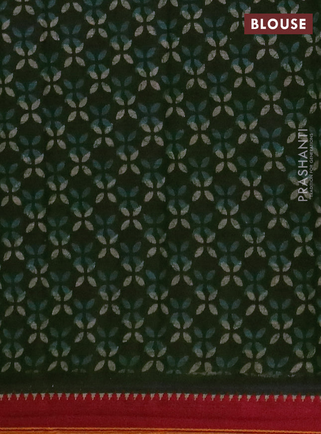 Muslin cotton saree grey sap green and maroon with paisley butta prints and woven border